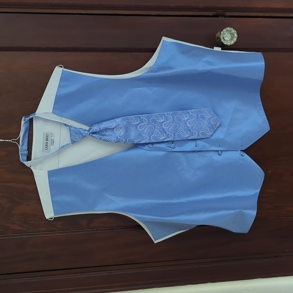 Larr Brio Light Blue Wedding Formal Vest & Matching Tie Size Men's 2XL - Picture 1 of 6